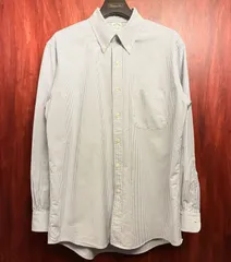 MADE IN USA製 BROOKS BROTHERS アメリカンスーピマコットン ヒッコリーストライプ柄 長袖ボタンダウンオックスフォードシャツ サックスブルー×ホワイト 17-33サイズ