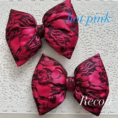 ⑧ 体育祭 文化祭 盛り髪 リボン ホットピンク×ブラック バラレース 2個セット イベント 推し活