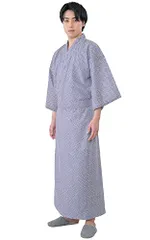 [あい藍] メンズ ガーゼゆかた 日本製 綿100% 二重合わせガーゼ 帯付き 旅館浴衣 ねまき 柄おまかせ★ fa714fac