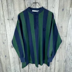 OLD claiborne 90s ヴィンテージ ネイビー × グリーン ヘンリーネック ストライプ ロンT 長袖 Tシャツ メンズ XL サイズ