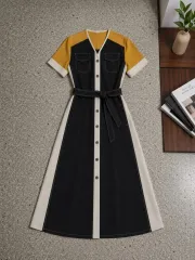 涼しい アイス バイカラー Vネック ONE PIECE