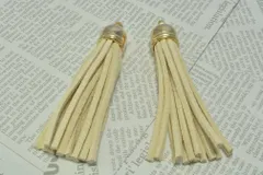 ロング スエード タッセル チャーム NO.12ナチュラル 2個 57mm ピアス イヤリング ゴールド ビーズクラブ