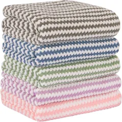 【特価セール】防臭 抗菌 ふわふわ 速乾 吸水 業務用 柔らかい 家庭用 プール用 浴用 (B.5色 ループ付き ホテルタイル フェイスタオルセット 5枚組/フェイスタオル ホテル仕様 大判 マイクロファイバー 75*35CM) フェイスタオル AISFA