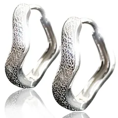 【特価商品】フープ シルバー 925 シンプル 両耳 ブランド セット リング 金属アレルギー対応 メンズ 波 ピアス (外径13.7mm)