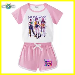 KPOPガールズ! デーモン・ハンターズ半袖Tシャツ短パン上下セットアップ 紫パープル黒ブラック白ピンク トップス 夏パジャマ90 100 110 120 130 140 150子供服キッズ服ゆめかわ女の子 demon hunters 韓国 FR kpt77