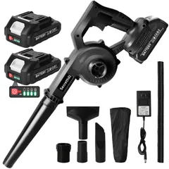 洗車 ブロワー 強力 ブロアー 充電式 残量表示 PSE認定 コードレス ブロワ 2000mAh大容量バッテリ一2個搭載 マキタ18Vバッテリー対応可能 エアブロー 小型 軽量 送風と集塵1台2役 庭掃除 落ち葉掃除機 日本語取扱説明書付き（ bd33342d