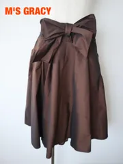 M'S GRACY　エムズグレイシー ウエストリボンフレアスカート　日本製　Lサイズ　４０　こげ茶　綺麗め　上品　ミニ丈　送料込み　6464189