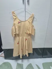 オレンジ色 チェック オフショルダー 水着