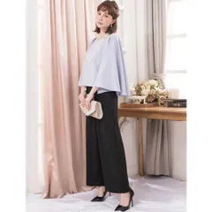 新品 DRESS PLUS フレア袖 ドレス 二点セット セットアップ グレー M ワイドパンツ フレアスリーブ オケージョン パーティー セレモニー フォーマル 結婚式 二次会 入学式 卒業式 きれいめ 上品 体型カバー レディース ブランド 高見え 高級