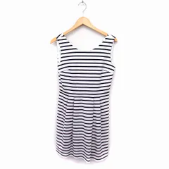 レディ Rady ボーダー柄 タック フレア ワンピース ノースリーブ ひざ丈 M ホワイト 白 ブラック 黒 /FT16