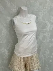 ヴィンテージ 白 パール キュービック レース ノースリーブ 1102 森ガール y2k ストリート ギャル