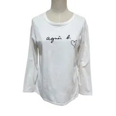 古着 アニエスベー agnes b. ロングスリーブ Tシャツ クリーニング済み 白 ロゴネーム ハート レディース サイズ3