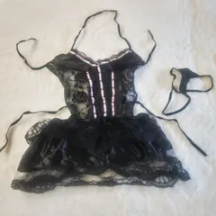 ブラック レース ベビードール ランジェリー 2点セット フリーサイズ 未使用