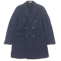 極美品▼BOGLIOLI ボリオリ C2101E DOVER ウール100% 織柄 ロゴ入りボタン ツイードロングコート ダブルチェスターコート ネイビー 50 イタリア製 メンズのサムネイル