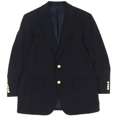 極美品△BURBERRY LONDON バーバリーロンドン ウール カシミヤ ロゴ金ボタン シングルテーラードジャケット 紺ブレザー ネイビー 92-82-160 日本製 正規品 メンズ