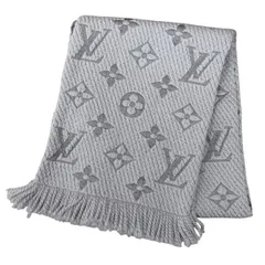 美品◇LOUIS VUITTON ルイヴィトン M74742 エシャルプ ロゴマニア ウール シルク モノグラム フリンジ付き マフラー グリペルル イタリア製 正規品 レディース