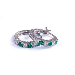 美品★ダイヤ入り★シルバー★エメラルド★フープピアス★ファッション★シルバーピアス★デザイン★ダイヤ ピアス