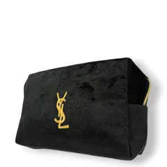 極美品 イヴサンローラン Yves Saint Laurent YSL ポーチ 化粧ポーチ コスメポーチ メイクポーチ 小物入れ ベロア ブラック 黒 ゴールド金具 ビッグロゴ 刺繍 クラシック エレガント ヴィンテージ ビンテージ 希少 レア w2