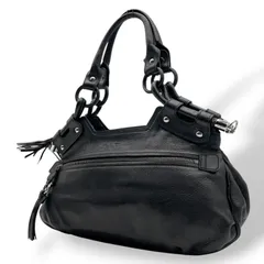 美品 フェラガモ Salvatore Ferragamo ガンチーニ ハンドバッグ ワンショルダー 肩掛け可 タッセル 本革 レザー シボ革 ブラック 黒 シルバー金具 レディース クラシック エレガント 高級 通勤 通学 デイリー フォーマル 自立可 C6