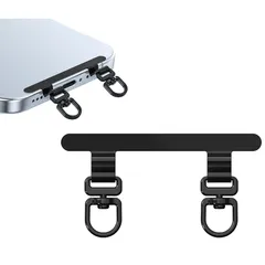 【新品】 Chisafly スマホストラップ スマホ ストラップホルダー ２口 携帯ストラップホルダー 【傷防止フィルム加工・浮かない折り曲がれ設計・ステンレス製・メッキ仕上げ・極薄】 20kgまでの荷重量 おしゃれ 回転 充電出来る 落下紛失防止 ブラック