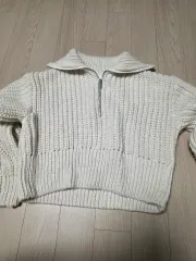 アイボリー COLOR ハーフネック ニット ジップアップ