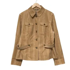 美品 BURBERRY LONDON バーバリーロンドン ストライプ ベルテッド コーデュロイジャケット 大きいサイズ 48 ベージュ レディース 古着 中古 USED