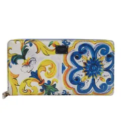 美品 DOLCE&GABBANA ドルチェアンドガッバーナ マヨリカプリント 長財布 ラウンドジップ ウォレット マルチカラー レディース 古着 中古 USED