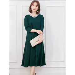 DRESS PLUS フレアロング丈 結婚式 ワンピース ダークグリーン 3XL パーティードレス Aライン ロング丈 リボン付 長袖 大きいサイズ フォーマル レディース 二次会 お呼ばれ オケージョン 体型カバー 上品 きれいめ 人気   春秋  高見え