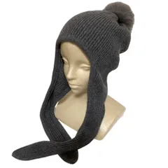 美品 CELERI セルリ CASHMERE PON PON BEANIE カシミヤ ポンポン ビーニー ニットキャップ グレー レディース 古着 中古 USED