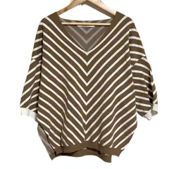 美品 LIVIANA CONTI リビアナコンティ ナイロン Vネックニットカットソー 42 ブラウン レディース 古着 中古 USEDのサムネイル