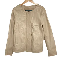 美品 nano universe ナノユニバース シープレザー ノーカラーライダースジャケット 38 ベージュ レディース 古着 中古 USED