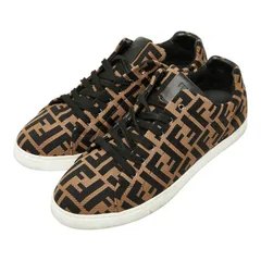 フェンディ ズッカ - スニーカー サイズ8 7E1258 ブラウン ブラック キャンバス レザー メンズ FENDI【1-0266056】
