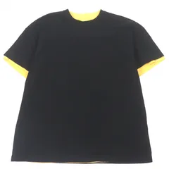 美品□JIL SANDER ジルサンダー J61GC0002 コットン100％ ドッキングデザイン バックプリント 半袖Ｔシャツ ブラック イエロー 46 イタリア製 正規品 メンズ