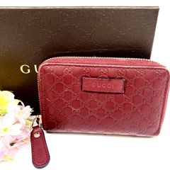 GUCCI グッチ 二つ折り財布 GG柄 レザー 赤 ラウンドジップ 小銭入れ