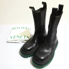 良品 BOTTEGA VENETA ボッテガヴェネタ ザ・タイヤ レザー サイドゴア チェルシーブーツ ラグブーツ サイズ37 1/2 約24.5cm ブラック レディース 古着 中古 USED