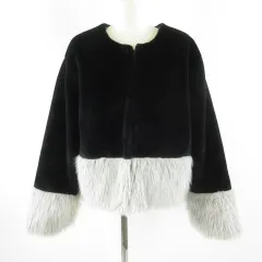 OLIVER ジャケット ブルゾン ノーカラー 長袖 フェイクファー 黒 グレー *T442