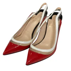 美品 Christian Louboutin クリスチャンルブタン パテントレザー スリングバックパンプス 35 22.0cm相当 レッド系 レディース 古着 中古 USED