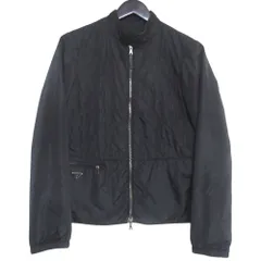 良品 PRADA プラダ トライアングルロゴプレート ジップアップ ナイロン パデッド キルティングジャケット サイズ40 ブラック レディース 古着 中古 USED