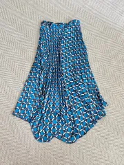 ZARA ブルー/ブラウン/白 パターン プリーツ ロング スカート