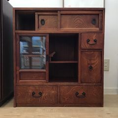 大川家具ダークブラウン木製収納棚焼杉 - メルカリ
