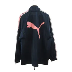 プーマ PUMA ジャケット ジャージ 上着 S-M ネイビー 紺 ピンク 長袖 スタンドカラー ロゴテープ ストライプ バックプリント /PP ■ECA004