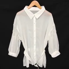 MISCHMASCH ミッシュマッシュ 袖シャーリングシャツチュニック ベルト付き ホワイト M □〇 