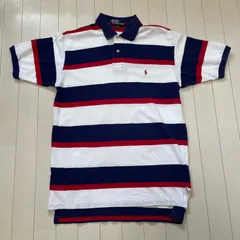 Polo Ralph Lauren ポロラルフローレン ボーダーポロシャツ メンズM コットン100 半袖 ネイビー レッド ホワイト