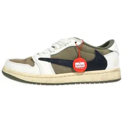 NIKE (ナイキ) ×TAVIS SCOTT AIR JORDAN1 LOW OG SP DM7866-200 トラヴィス スコット エアジョーダン1 リバースオリーブ ローカットスニーカー ホワイト/カーキ US8.5/26.5cm