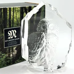 MATS JONASSON フクロウ クリスタルガラス オブジェ 置物 スウェーデン王室御用達 マッツ・ジョナサン 梟 ペーパーウェイト 装飾品 飾り 美品 手作り ハンドメイド【送料無料】