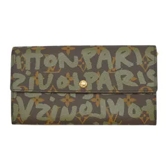 LOUIS VUITTON ルイヴィトン モノグラム グラフィティ ポシェット モネ クレディ M92188  ロングウォレット 二つ折り財布 ブラウン 茶 緑 (29097)
