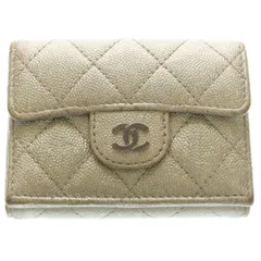 CHANEL (シャネル) マトラッセ キャビアスキン ココマーク レザーウォレット 三つ折り財布 シルバー