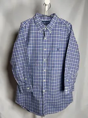 2010年　ラルフローレン　チェック柄　ボタンダウンシャツ　ブルー系　クラシックフィット　長袖シャツ　羽織