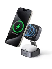 UGREEN MagFlow Qi2 ワイヤレス充電器 15W MagSafe対応 iPhone ワイヤレス充電 折りたたみ式 マグセーフ 充電スタンド【 2in1＋USB Cポート増設】iPhone 17/16/15/14/13/12シリーズ、AirPots