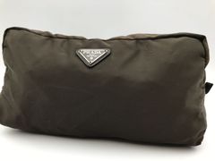 PRADA プラダ ポーチ ナイロン カーキ 三角ロゴ テスート - メルカリ